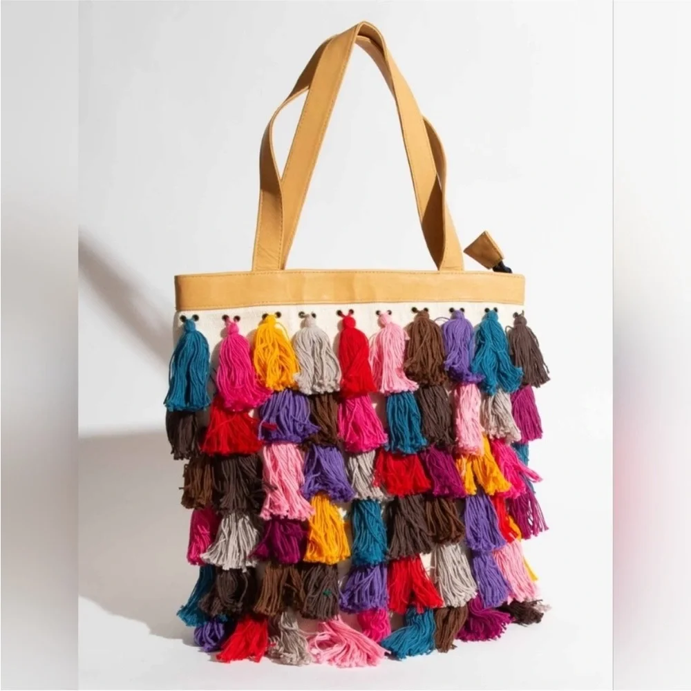 Noonday Collection Colorful Tassel La Gloria Tote Bag - Picture 1 of 12